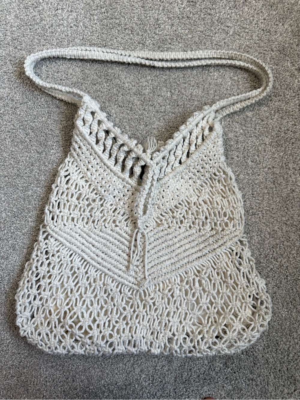 Vintage Mr. Ernest Handcrafted Cream Crochet Shoulder Bag - Boho Knit Tote
